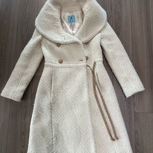 Marciano Knit Cream Wool Long Jacket Coat